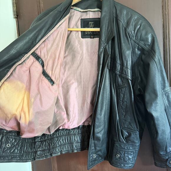 80s Vintage BYRNES & BAKER Biker style Long Lapel Black Leather Jacket | Medium - Picture 5 of 6